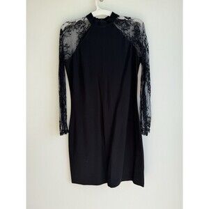 BB Dakota-Black Cocktail Dress-Lace Sleeves-Mock Neck-M